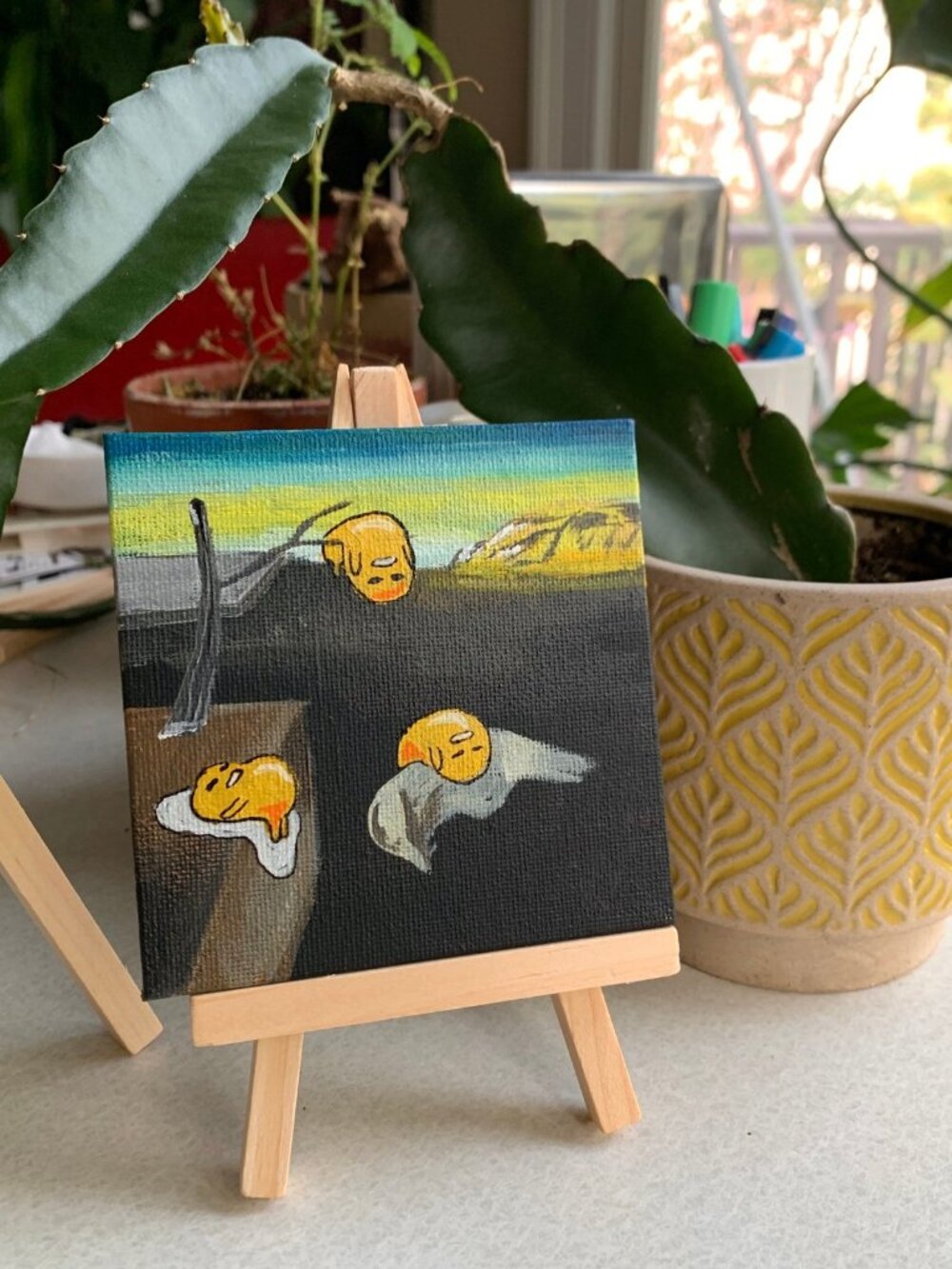 Persistence of Gudetama Hand Painted Mini Canvas Painting irleene 4x4